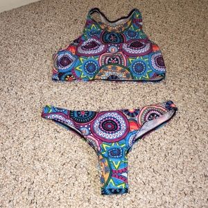 Fun pattern bikini top and bottoms